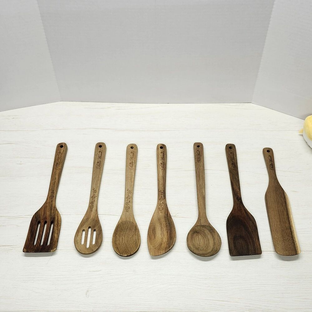 The Pioneer Woman 7-Piece Acacia Wood Kitchen Cooking Utensil Set Spoons & Spatu - Picture 3 of 12